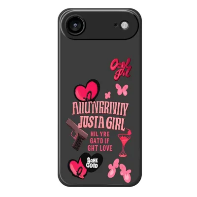 For iPhone Air Case Pink Elements Pattern Printing Straight Edge TPU Phone Back Cover - Black