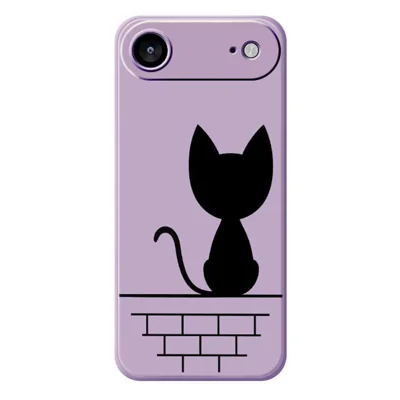For iPhone Air Case Black Cat on the Wall Pattern Printing Straight Edge TPU Phone Back Cover - Purple