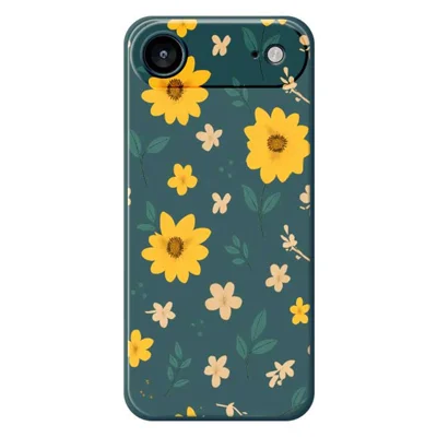 For iPhone Air Case Yellow Floral and Leaves Pattern Printing Straight Edge TPU Phone Back Cover - Green