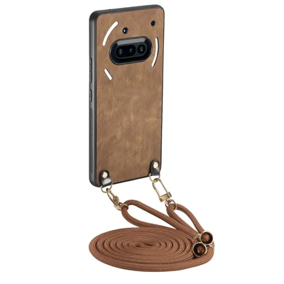 For Nothing Phone (3a) Retro Leather Phone Back Cover with Adjustable Strap - Brown