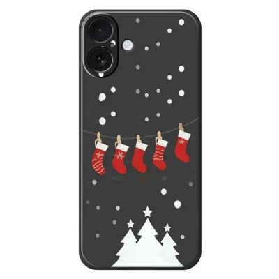 For iPhone 17 Case Christmas Stockings Pattern Printing Straight Edge TPU Phone Back Cover - Black