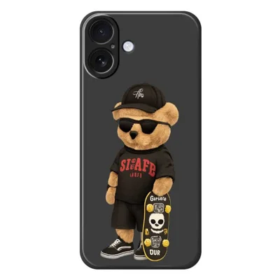 For iPhone 17 Case Cool Bear Pattern Printing Straight Edge TPU Phone Back Cover - Black