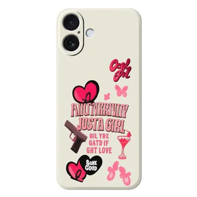 For iPhone 17 Case Pink Elements Pattern Printing Straight Edge TPU Phone Back Cover - Beige