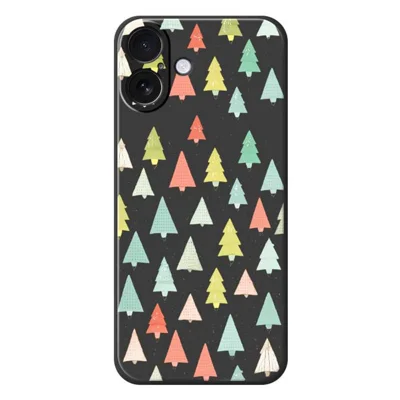 For iPhone 17 Hoesje Kleurrijke Bomenpatroon Afdruk Rechte Rand TPU Telefoon Achterkant - Zwart