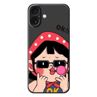 For iPhone 17 Case Cute Kid Pattern Printing Straight Edge TPU Phone Back Cover - Black