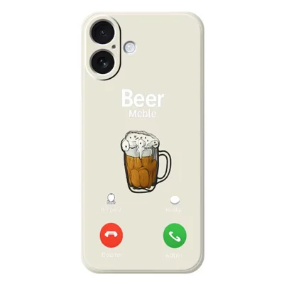 For iPhone 17 Case Beer Pattern Printing Straight Edge TPU Phone Back Cover - Beige