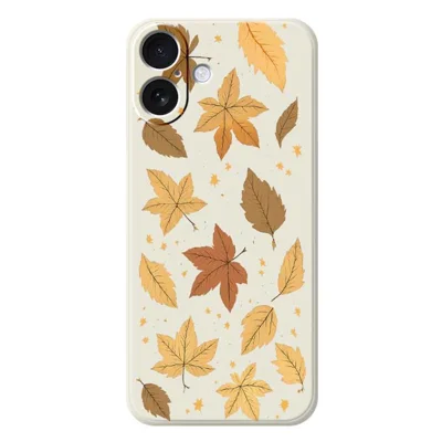 For iPhone 17 Case Maple Leaves Pattern Printing Straight Edge TPU Phone Back Cover - Beige