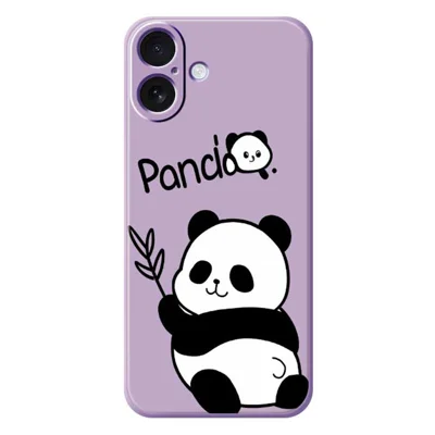 Voor iPhone 17 Hoesje Panda Patroon Afdrukking Rechte Rand TPU Telefoon Achterkant - Paars