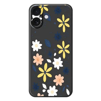 For iPhone 17 Case Colorful Floral Blue Leaves Pattern Printing Straight Edge TPU Phone Back Cover - Black