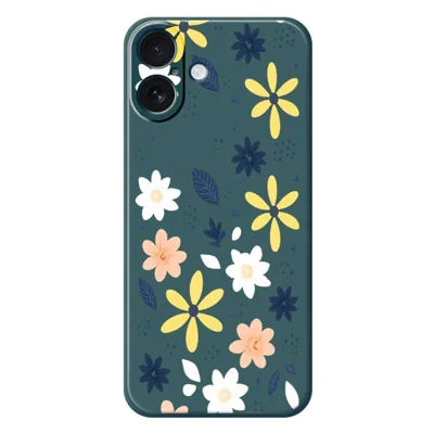 For iPhone 17 Hoesje Kleurrijk Bloemenblauwe Bladeren Patroon Afdrukking Rechte Rand TPU Telefoon Achterkant - Groen