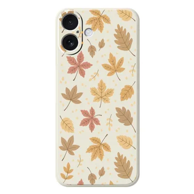 For iPhone 17 Case Leaves Pattern Printing Straight Edge TPU Phone Back Cover - Beige