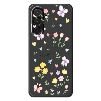 For Samsung Galaxy A36 5G Case Small Flowers Pattern Printing Straight Edge TPU Phone Back Cover - Black