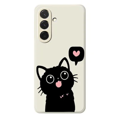 For Samsung Galaxy A36 5G Case Love Black Cat Pattern Printing Straight Edge TPU Phone Back Cover - Beige