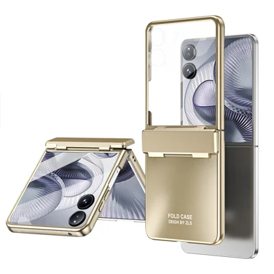 For Xiaomi Mix Flip 2 Case Electroplating Hard PC Protective Phone Cover with Screen Protector - Gold