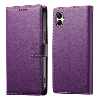 For Samsung Galaxy A08 5G / A08 4G / A07 5G / A07 4G / A07s 4G Case Magnetic Snap Litchi Texture Leather Wallet Phone Cover with Wrist Strap - Purple