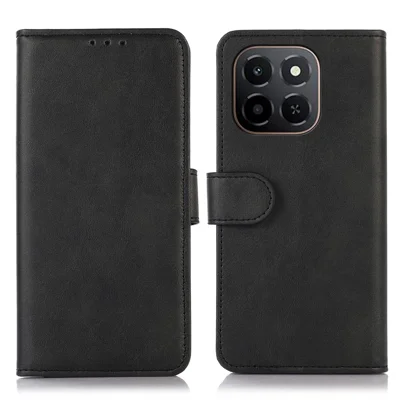 For Honor X6c 4G Case Cowhide Texture Leather Wallet Phone Cover with Stand - Black