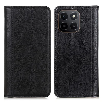 For Honor X6c 4G Stand Case Split Leather Litchi Texture Wallet Phone Cover - Black