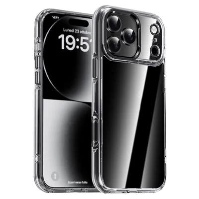 IPAKY til iPhone 17 Pro gennemsigtig hylster med metalobjektivramme, stødfast TPU-telefonhylster - Sort