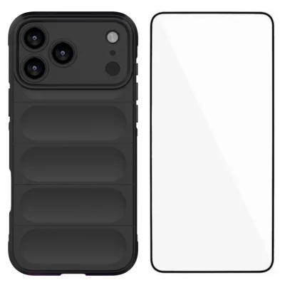 WANLONFENG For iPhone 17 Pro TPU Case  HD Series Anti Slip Phone Cover with Tempered Glass - Black