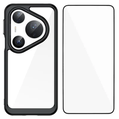 WANLONFENG For Huawei Pura 80 Ultra Phone Case  XC Series TPU Acrylic Cover with Tempered Glass (Big Lens Hole) - Black