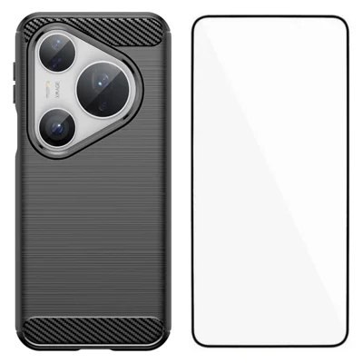 WANLONFENG For Huawei Pura 80 Pro / 80 Pro+ Case with Screen Film  LS Series Big Lens Hole Brushed Texture TPU Phone Cover - Black