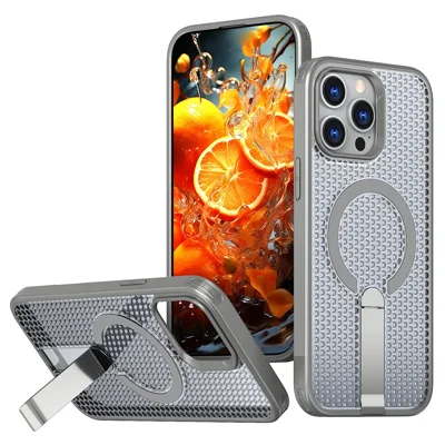 Bulk Purchasing For iPhone 14 Pro Max Magnetic Case Kickstand TPU + PC Heat Dissipation Phone Cover - Titanium Grey
