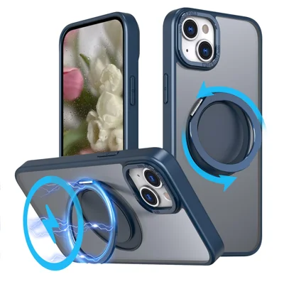 Bulk Purchasing For iPhone 14 Plus Case Compatible with MagSafe Kickstand Acrylic TPU Phone Cover - Navy Blue