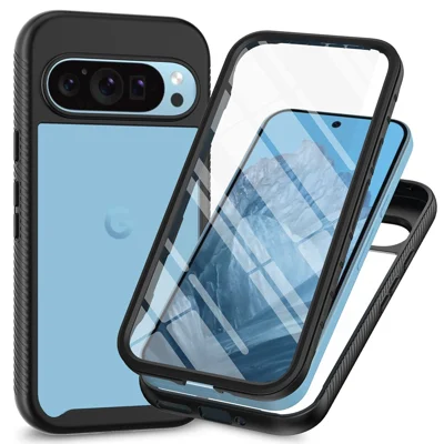 Clear Case for Google Pixel 10 Pro XL PC + TPU Phone Back Cover with PET Screen Film - Black