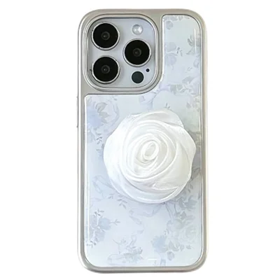 For iPhone 15 Pro Max Case 3D Camellia Charm Hard PC Epoxy Phone Cover