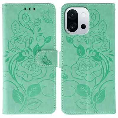 For OnePlus 13T 5G Case Wallet Stand Imprinted Rose Butterfly PU Leather Phone Cover - Green