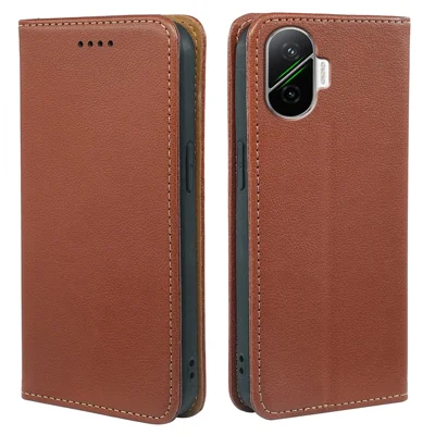 For Xiaomi Poco F7 5G / Redmi Turbo 4 Pro 5G Case Wallet RFID Blocking Leather Phone Cover Strong Magnetic Closure - Brown