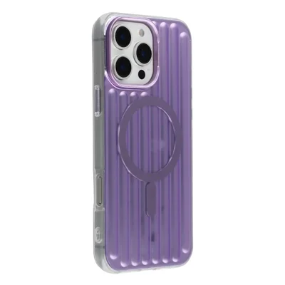 For iPhone 16 Pro Case Compatible with MagSafe Luggage Texture IMD TPU Phone Back Cover - Purple