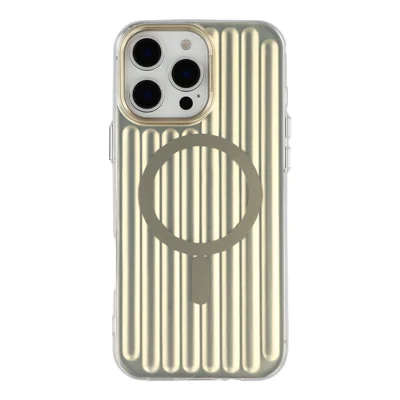For iPhone 15 Pro Max Case Compatible with MagSafe Luggage Texture IMD TPU Phone Back Cover - Gold