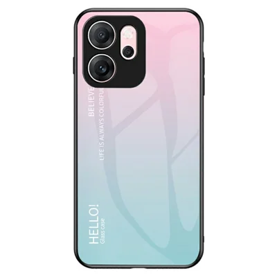 For Oppo Reno14 F 5G Case Anti-Scratch Tempered Glass + PC + TPU Phone Cover - Gradient Pink Blue