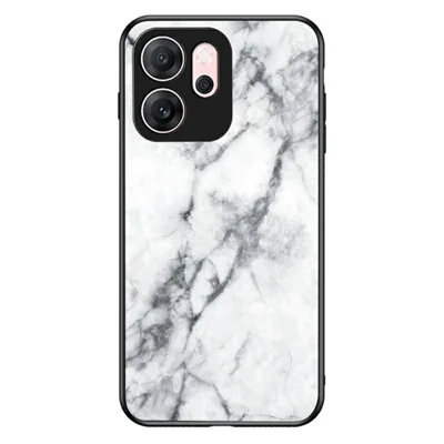 For Oppo Reno14 F 5G Case Marble Pattern Tempered Glass+PC+TPU Protective Phone Cover - White Marble