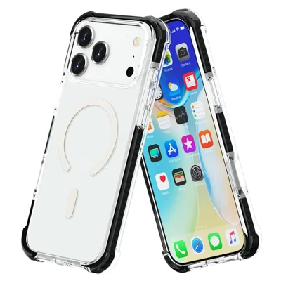 For iPhone 18 Pro Max / 17 Pro Max Case Compatible with MagSafe Reinforced Corners TPU + Acrylic + TPE Phone Cover - Clear + Black