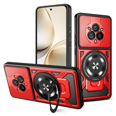 Etui magnetyczne do Realme 14 Pro 5G z obracającą się podstawką, pokrywa telefonu TPU + PC - Czerwony