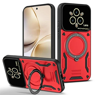 Voor Realme 14 Pro 5G hoesje draaibaar magnetisch standaard PC + TPU telefoonhoes - Rood