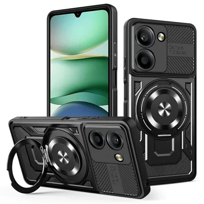 For Xiaomi Redmi A5 NFC (EU) (173.45mm) Magnetic Case Rotating Kickstand TPU + PC Phone Cover - Black