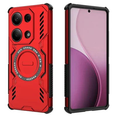 For Xiaomi Redmi Note 13 Pro 4G Magnetic Case Butterfly Armor Hollow Heat Dissipation PC + TPU Phone Cover - Red