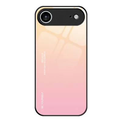 For iPhone Air Case Gradient Color Tempered Glass + TPU Phone Cover - Gold  /  Pink