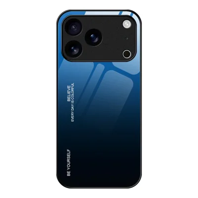 For iPhone 17 Pro Case Gradient Color Tempered Glass + TPU Phone Cover - Blue  /  Black