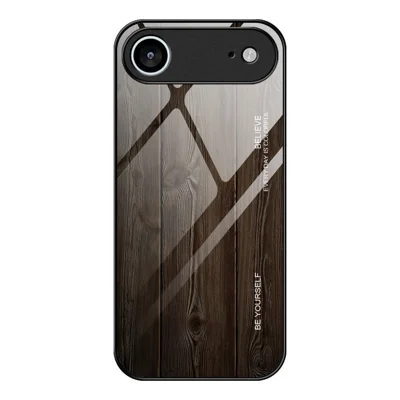 For iPhone Air Case TPU + Tempered Glass Back Phone Cover Wood Texture - Black