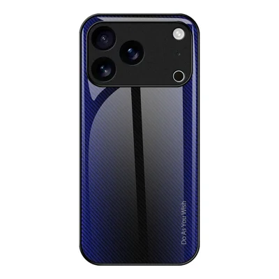 For iPhone 17 Pro Max Case Carbon Fiber Texture Tempered Glass+TPU Phone Cover - Dark Blue