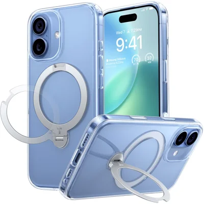 TORRAS Ostand Q3 Spin Series For iPhone 17 Case Compatible with MagSafe Rotating Kickstand PC + TPU Phone Cover - Transparent