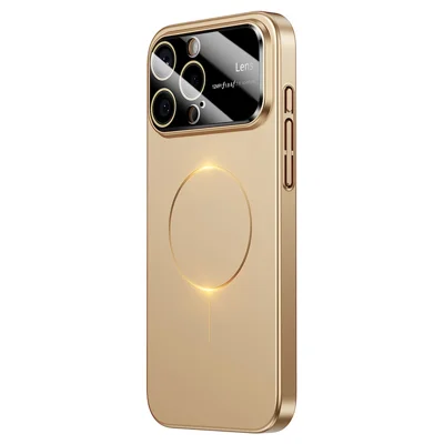 For iPhone 16 Pro Max Magnetic Case Large View Window Matte PC Phone Back Cover with Lens Film - Desert Gold - Desert Gold