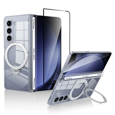 XUNDD For Samsung Galaxy Z Fold5 5G Magnetic Case Kickstand PC Cover with Tempered Glass