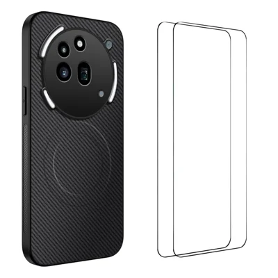 WANLONFENG For Nothing Phone (3a) Pro Magnetic Case  TQ1 Series Carbon Fiber Texture PC TPU Phone Cover with 2Pcs Screen Films - Black