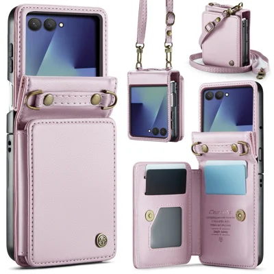 CASEME For Samsung Galaxy Z Flip7 5G Case with RFID Blocking 5 Card Slots  C22 Leather Back Cover - Pink