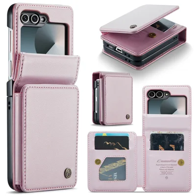 CASEME For Samsung Galaxy Z Flip7 FE 5G Case with RFID Blocking 5 Card Slots  C22 Leather Back Cover - Pink